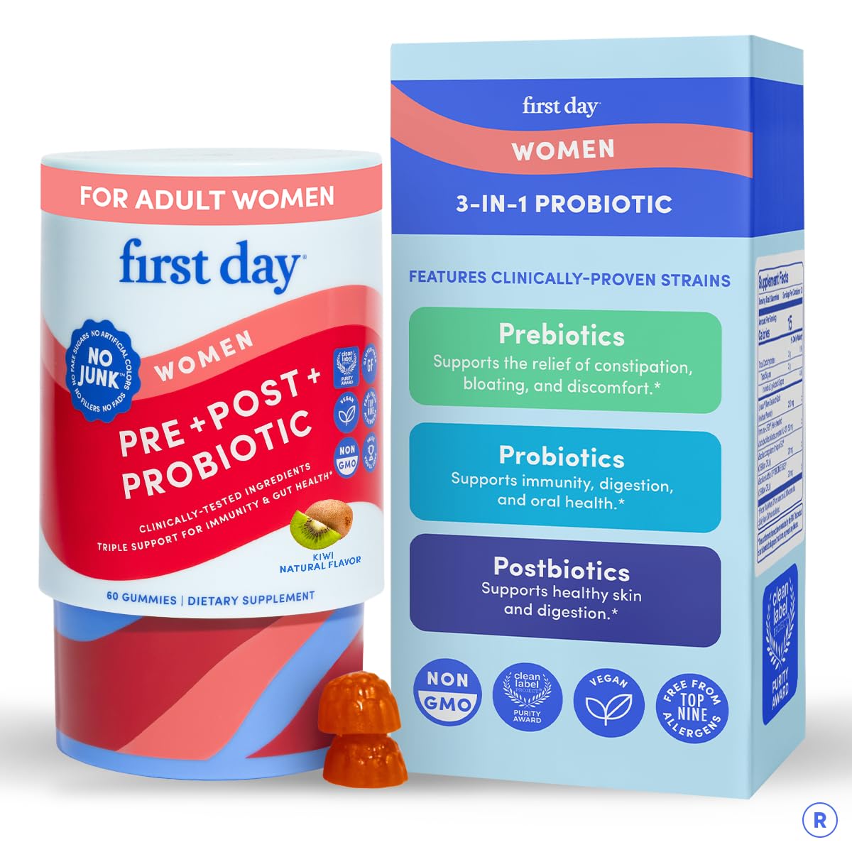 FIRST DAY Probiotic for Teens Ages 13-18, 3-in-1 Gummies, 60ct