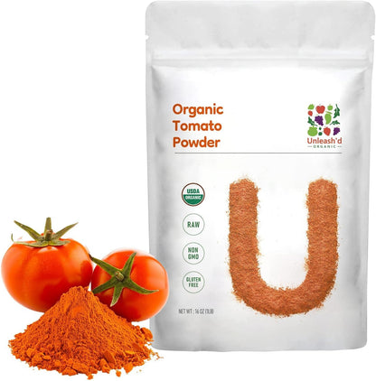UNLEASH'D ORGANIC Organic Tomato Powder 16oz – 100% Pure Tomato Powder, USDA Organic, No Additives, for Smoothies, Soups, Sauces, Salads & Cooking