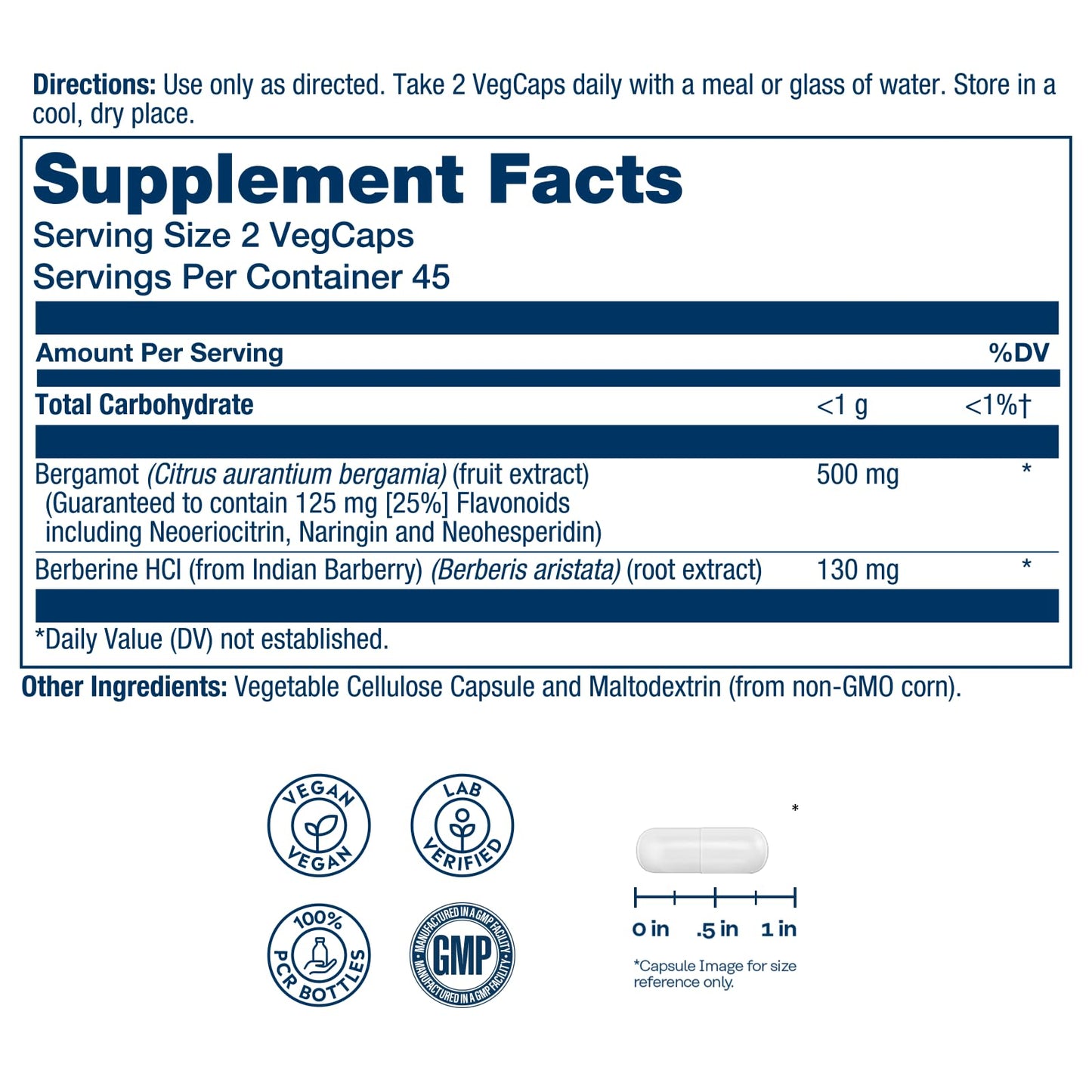 SOLARAY Bergamot 500 mg - Citrus Bergamot Supplement for an Active Lifestyle - Standardized to 25% Flavonoids - with Berberine HCl from Indian Barberry - Vegan, 60-Day Guarantee, 30 Serv, 60 VegCaps