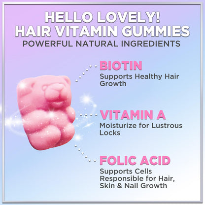 Hello Lovely! Hair Vitamins Gummies with Biotin 5000 mcg Vitamin E & C Support Hair