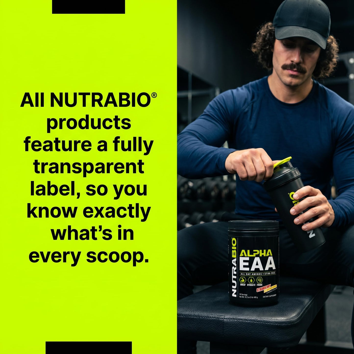 NutraBio Alpha EAA - All-Day Amino Acids for Muscle Growth and Hydration - Essential Amino Acids with Nootropics & Adaptogens- Full Spectrum EAA BCAA Powder - 30 Servings - Strawberry Lemon