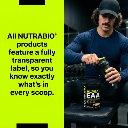 NutraBio Alpha EAA - All-Day Amino Acids for Muscle Growth and Hydration - Essential Amino Acids with Nootropics & Adaptogens- Full Spectrum EAA BCAA Powder - 30 Servings - Strawberry Lemon
