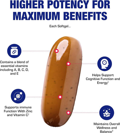 30-in-1 Adult Multivitamin with Iron - Antioxidant Rich Over 50 Multivitamin for Women and Men with Vitamins A C D E B Complex Zinc Magnesium Myo Inositol Lutein Lycopene & More - 1 Month Supply