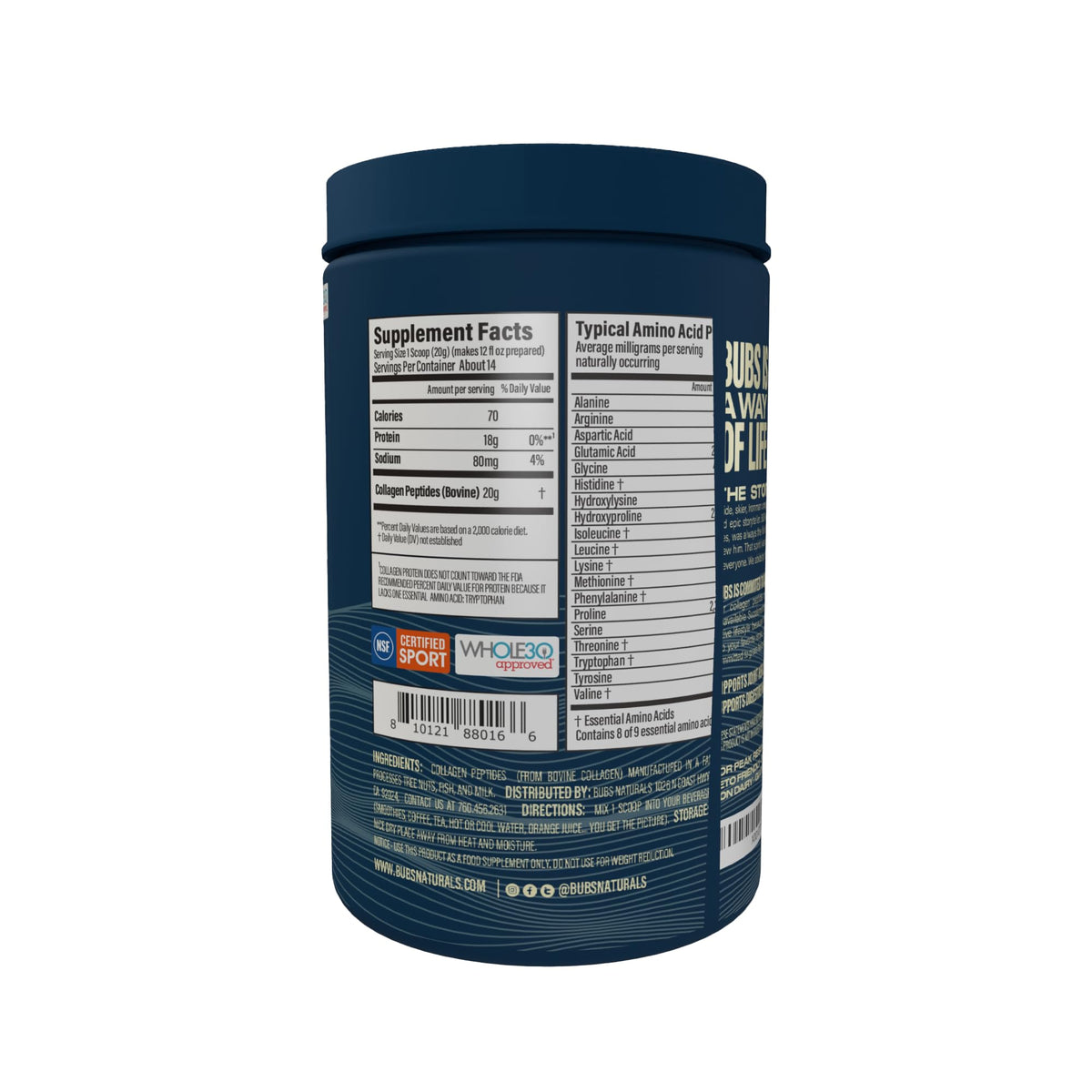 BUBS Naturals Collagen Peptides Powder, Collagen for Women & Men, Hydrolyzed Peptides, Unflavored Pasture Raised Grass Fed, Paleo Keto Friendly, Supports Hair Skin & Joint Health (20 oz) 28 Servings