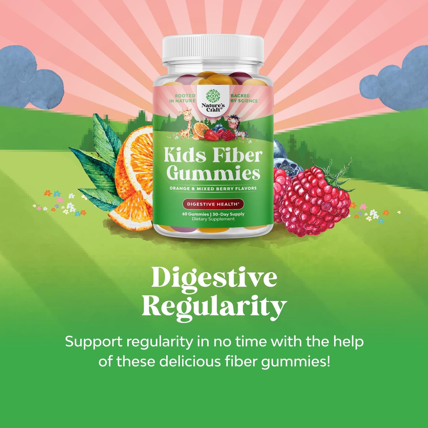Natures Craft High Prebiotic Fiber Gummies for Kids - Dietary Fiber Supplements for Digestion & Constipation - Chicory Root Kids Immune Gummies - Non-GMO Digestive Nutritional Supplements - 120 Count