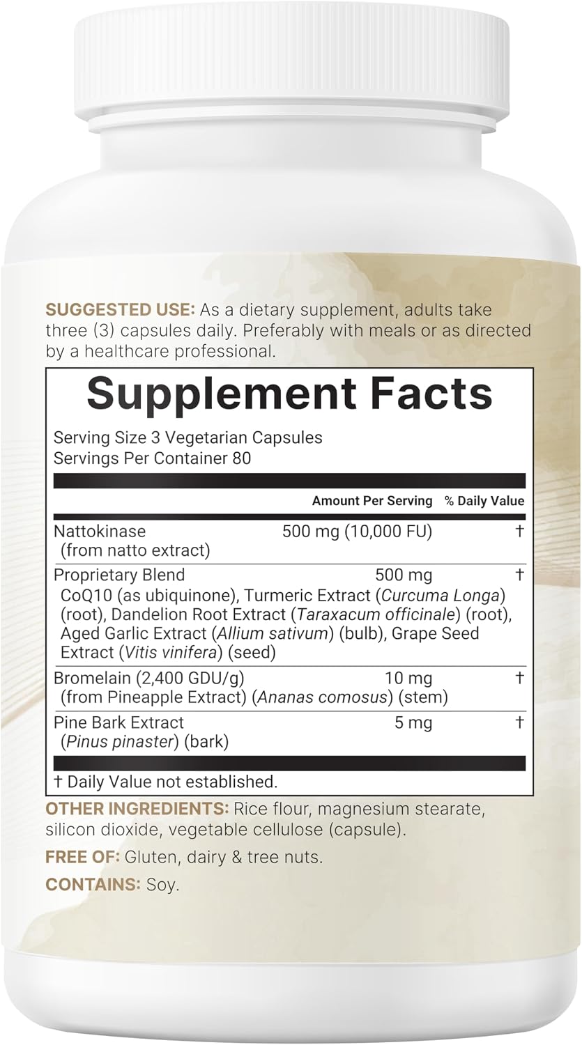 Micro Ingredients Nattokinase 10,000 FU Per Serving, 240 Veggie Capsules | Natural Natto Extract with CoQ10, Turmeric, Aged Garlic & Pine Bark Extract. Non-GMO, Gluten Free.