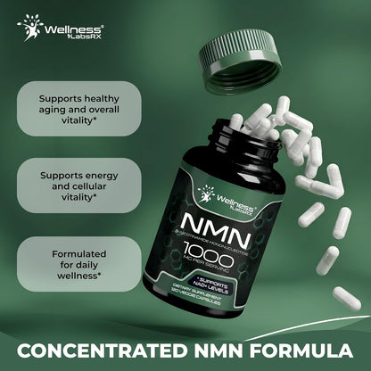 NMN Supplement 1000mg Pure Organic Nicotinamide Mononucleotide - NMN NAD Supplement for Anti-Aging, Longevity, Cellular, and Energy Supplements – Suitable for Women and Men Energy Support - 120 Count