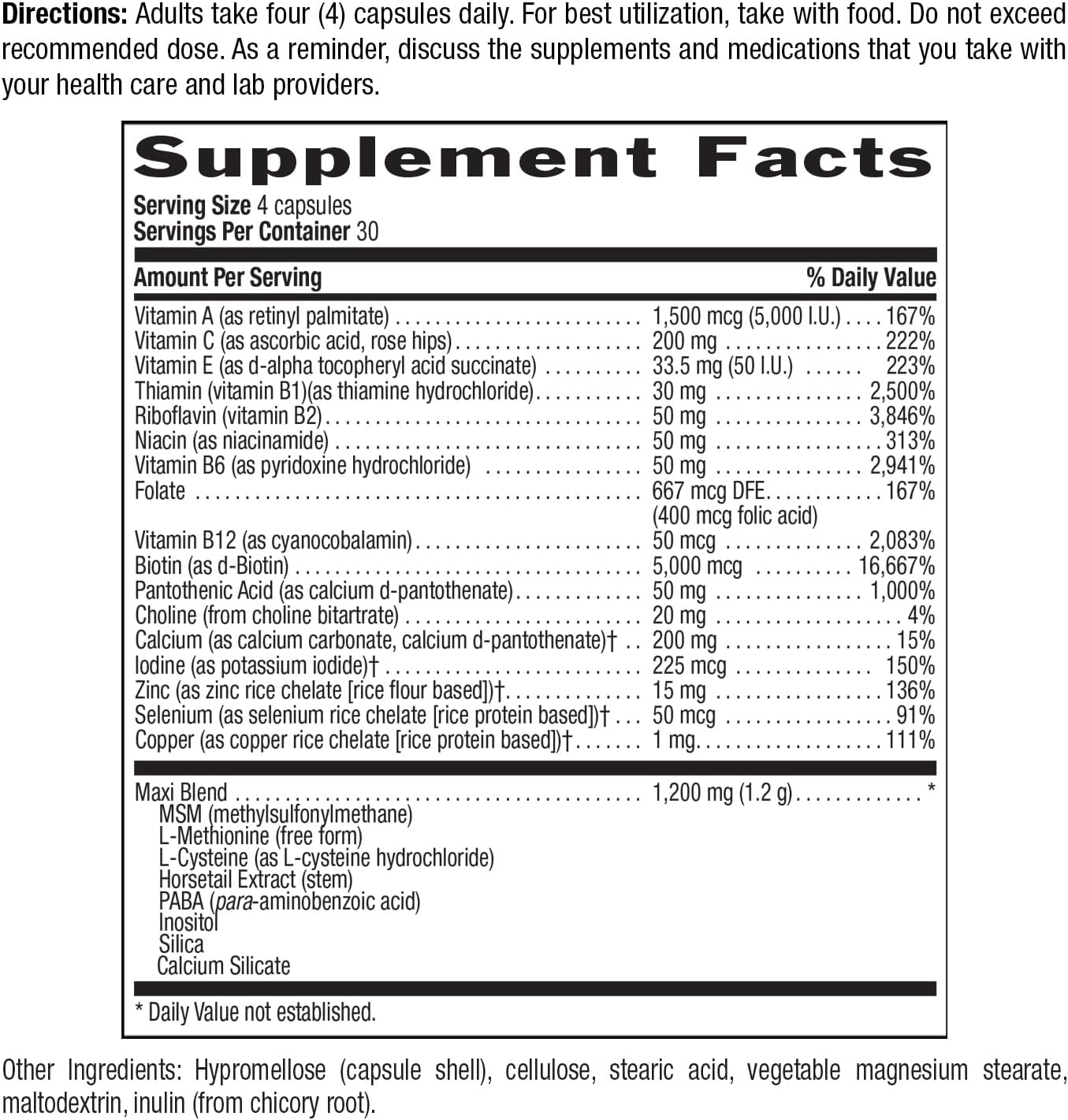 Country Life Maxi-Hair Plus Hair Skin & Nails Vitamin, 5,000 mcg Biotin, 120 Vegetarian Capsules, Gluten Free