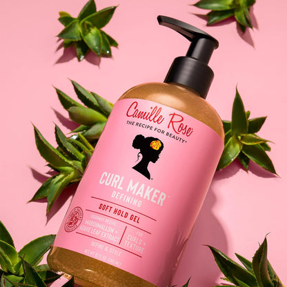 Camille Rose Curl Maker Defining Gel, Soft Hold – Textured, Curly Hair Moisture, Detangler, Frizz Control with Nourishing Botanicals, 12 Fl Oz