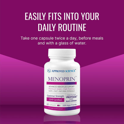 Approved Science Menoprin - Menopause Support - Protykin, Black Cohosh - 60 Capsules - 1 Bottle Menoprin Day - Vegan