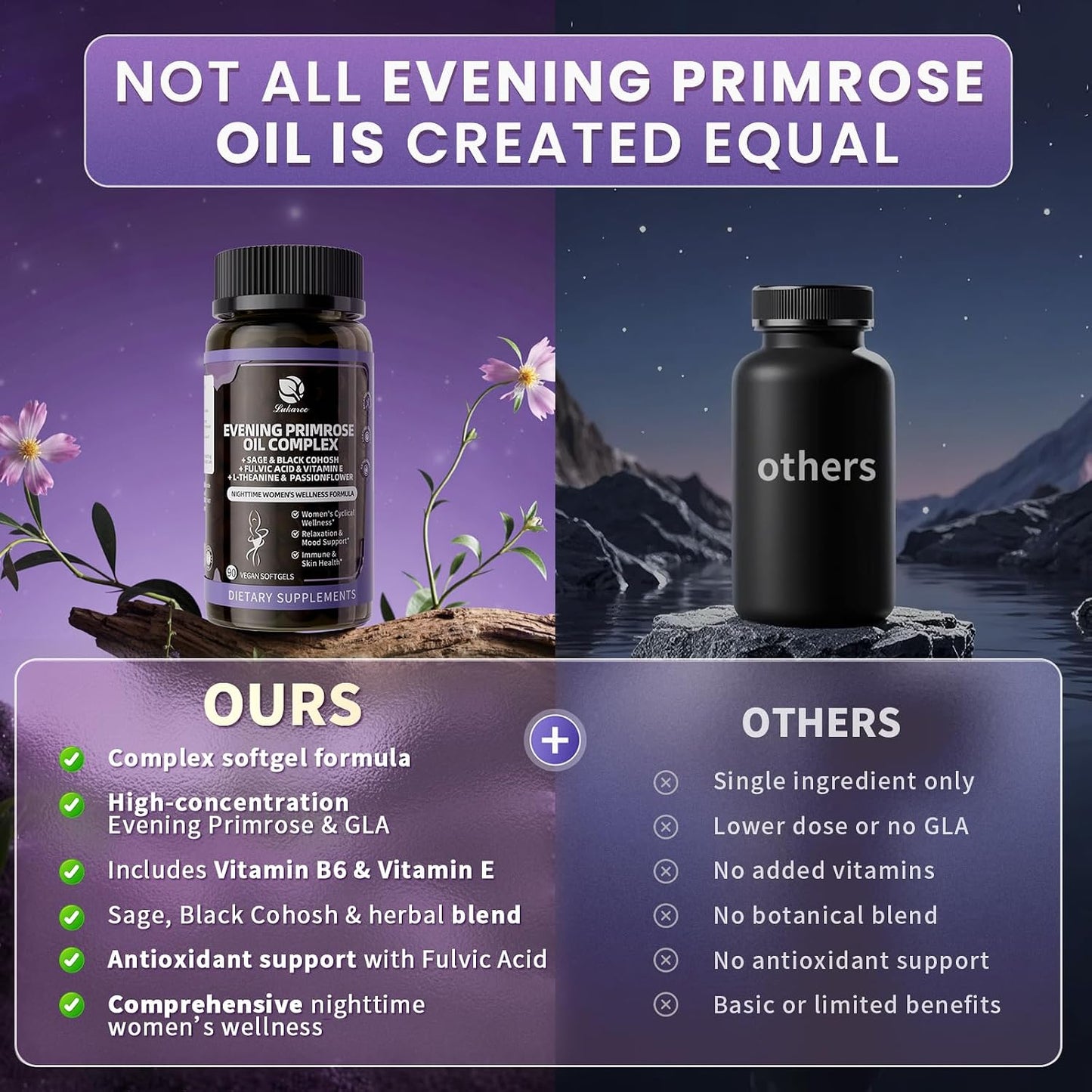 Evening Primrose Oil 1000mg - Hormone Balance for Women & Mood | Primrose Oil Capsules Cold-Pressed w/10% GLA, Essential Fatty Acids, L-Theanine for Mood, Skin & Immune, 90 Softgels