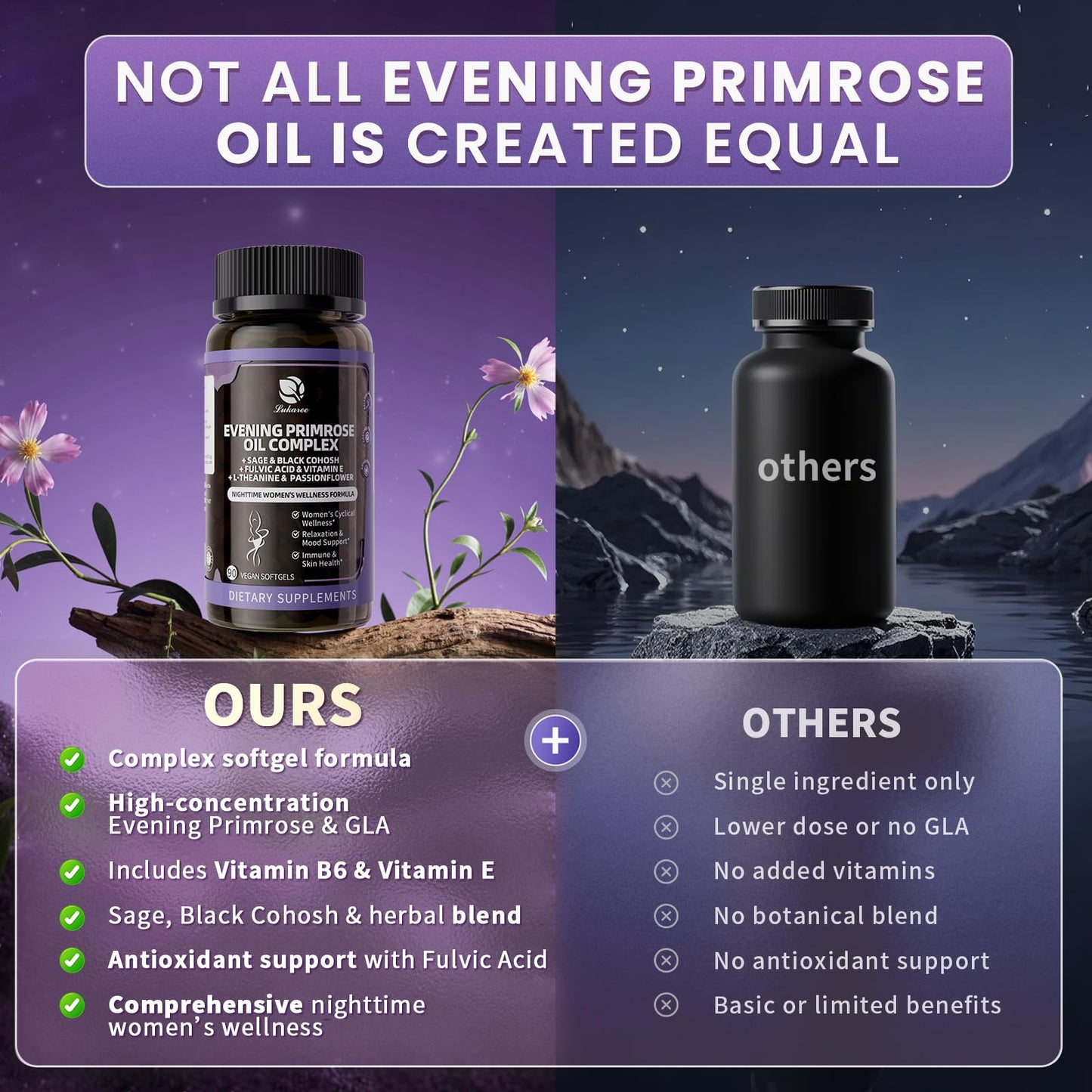 Evening Primrose Oil 1000mg - Hormone Balance for Women & Mood | Primrose Oil Capsules Cold-Pressed w/10% GLA, Essential Fatty Acids, L-Theanine for Mood, Skin & Immune, 90 Softgels