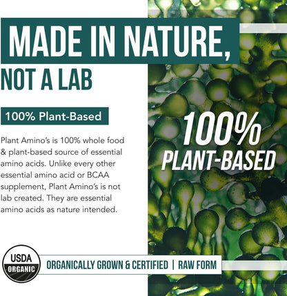 Plant Aminos Organic Essential Amino Acid Supplement (EAAs) & BCAA - 100% Plant-Based Raw, Vegan - All 9 Essential Amino Acids with 18 Total Amino Acids (360 Tablets)