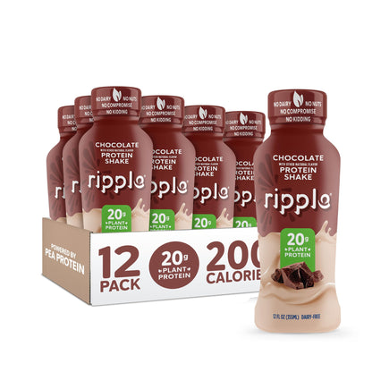 Ripple Vegan Protein Shake | Chocolate | 20g Nutritious Plant Based Pea Protein | Shelf 