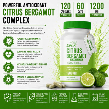 Citrus Bergamot 1200 mg – Heart & Cholesterol Support Supplement | 120 Capsules (60-Day Supply) | Antioxidant-Rich Extract for Circulatory & Metabolic Wellness | Non-GMO