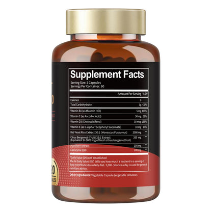 Totaria Red Yeast Rice 2,000mg with CoQ10 Supplement - Advanced Healthy Heart & Healthy Cholesterol Levels - Citrinin Free Extract Red Yeast Rice Capsules Plus Citrus Bergamot - Vegan, Non-GMO