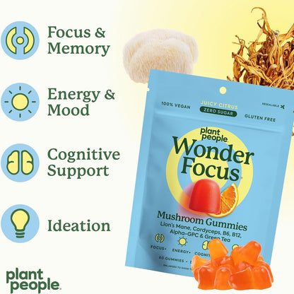 Plant People WonderFocus Mushroom Gummies with Lion’s Mane & Cordyceps 60ct