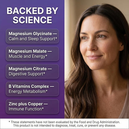 Clean Nutraceuticals Magnesium Complex with Magnesium Glycinate Citrate Malate Oxide Taurate Aspartate Orotate & Mag Chloride, Zinc Copper Manganese & Vitamin C B1 B2 B6 B12 Complex - 1Pack