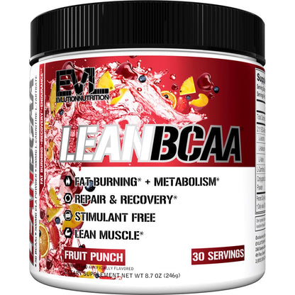 Stimulant Free Lean BCAA Powder - Evlution Nutrition BCAAs Amino Acids Powder with CLA Carnitine and 2:1:1 Branched Chain Amino Acids Supports Muscle Recovery Fat Burn and Metabolism - Fruit Punch