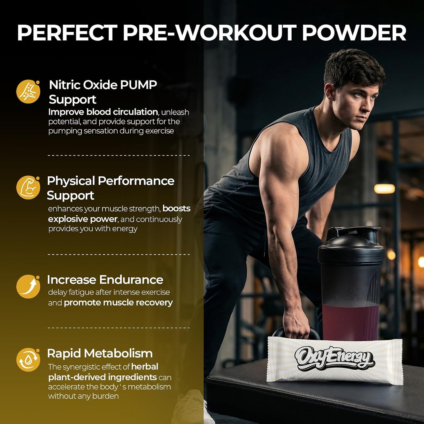 OxyEnergy Max Pump Stim-Free Pre Workout Powder for Men & Women, Nitric Oxide Booster, Grape Flavor, 30 Stick Packs Blood Flow & Energy with L-Citrulline, Beta Alanine, Creatine