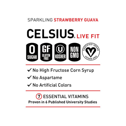 CELSIUS Sparkling Strawberry Guava, Functional Essential Energy Drink 12 Fl Oz (Pack of 12)