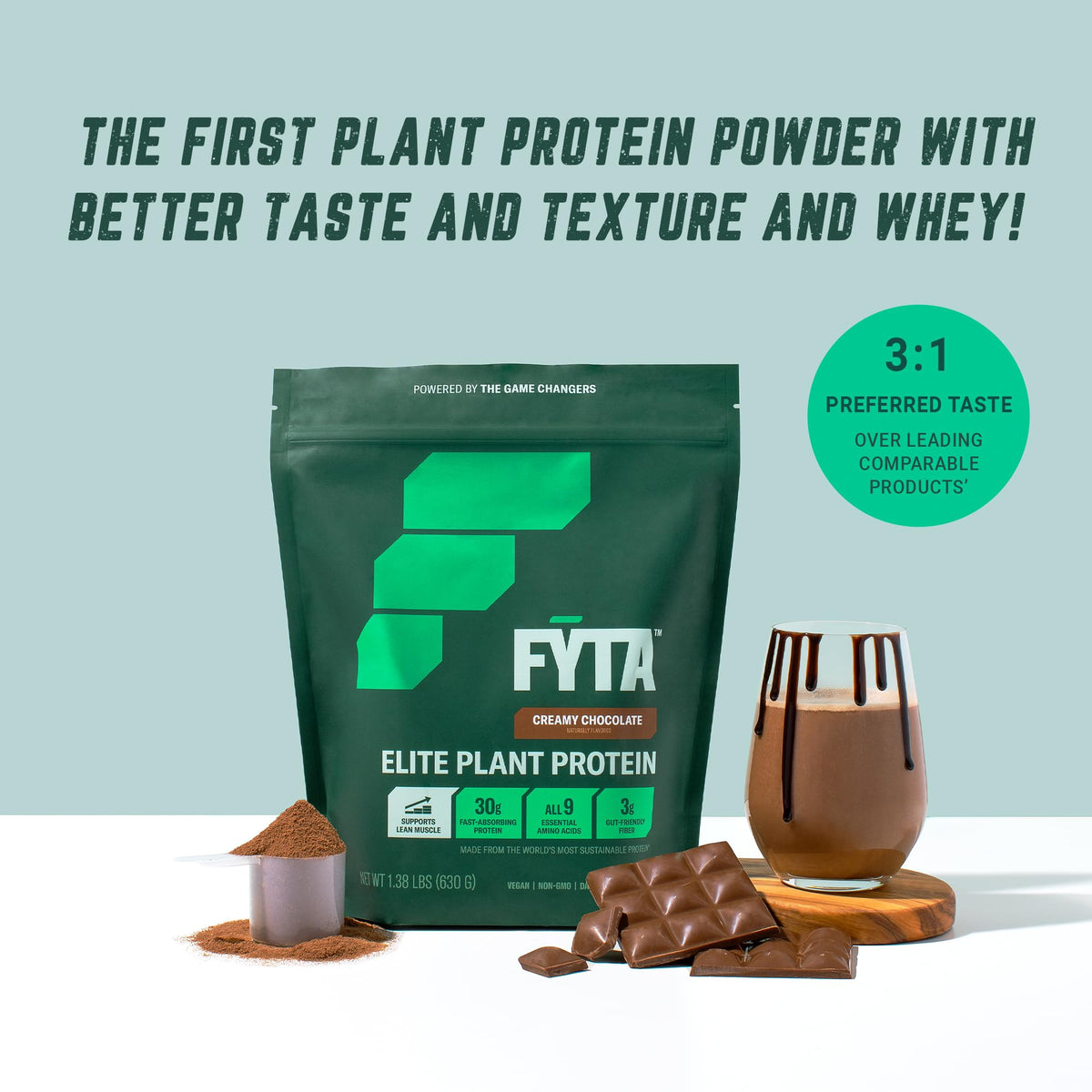 FYTA Vegan Protein Powder - Chocolate Plant Based Protein Powder with Better Taste