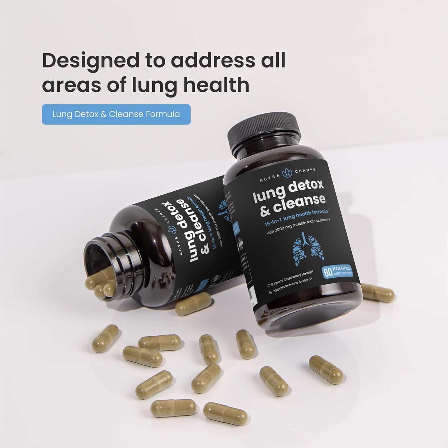 NutraChamps Mullein Leaf Extract for Lung Detox Extra Strength Lung Cleanse for Smokers, Mullein Capsules Lung Support Supplement for Respiratory Lung Health