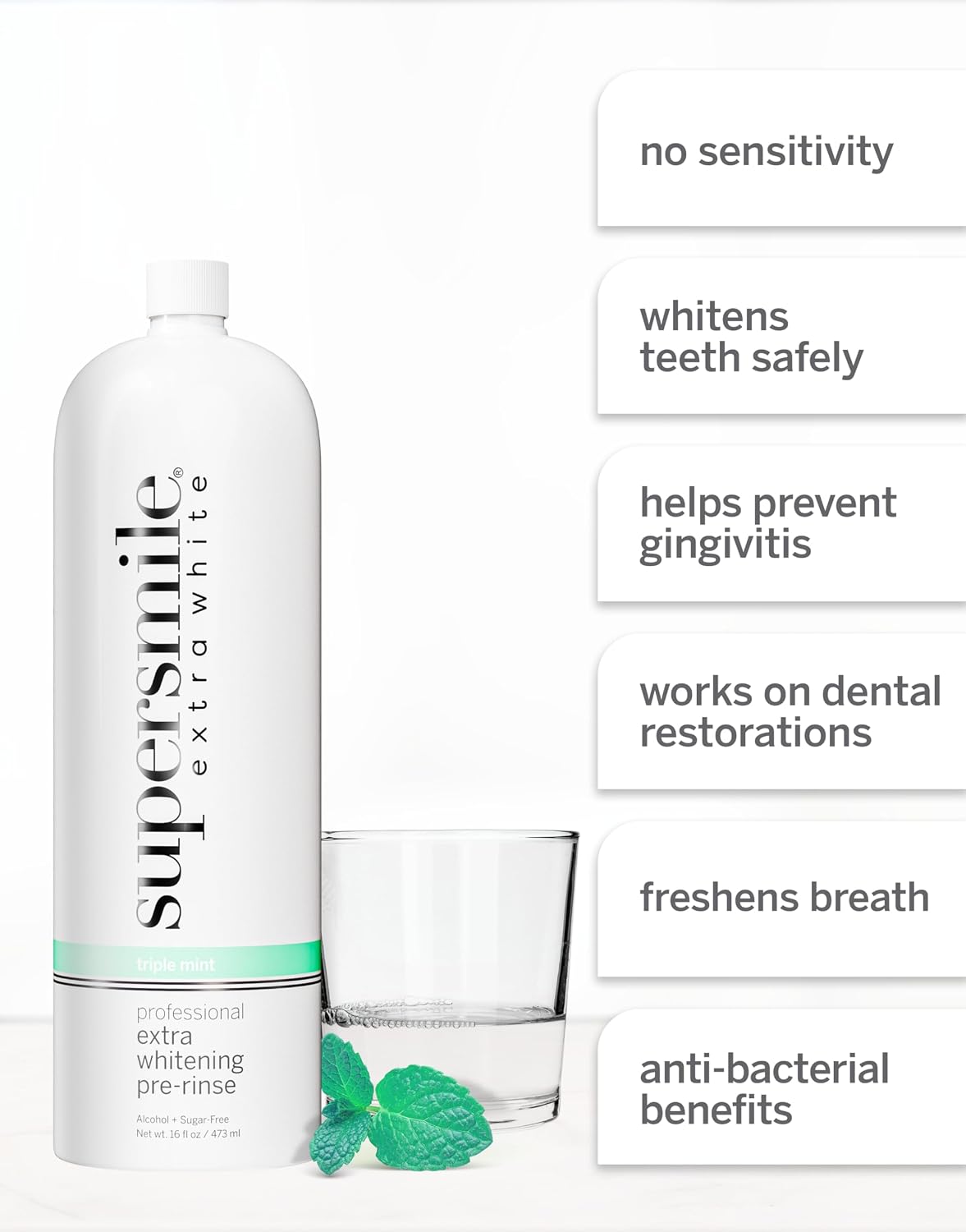 Supersmile Extra Whitening Pre-Rinse, Triple Mint, 16 Fl Oz Mouthwash