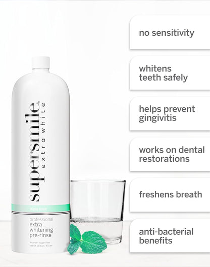 Supersmile Extra Whitening Pre-Rinse, Triple Mint, 16 Fl Oz Mouthwash