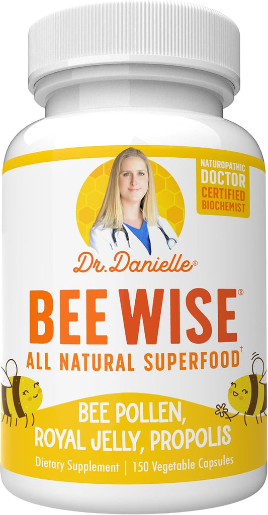 Dr. Danielle's Bee Wise - Bee Pollen Supplement - Bee Well with Royal Jelly, Propolis, Beepollen in 4 Daily Bee Pollen Capsules