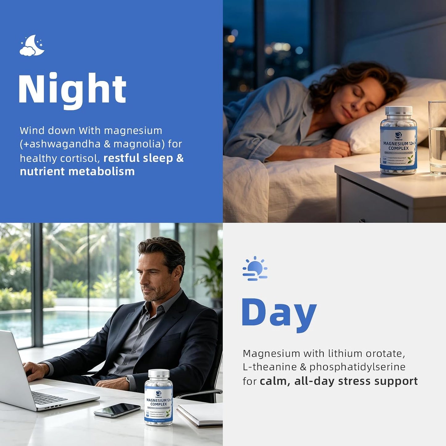 Magnesium Complex Supplement -12 Forms of Glycinate, Citrate, B6 & More | Chelated Formula Plus Ashwagandha,Lithium Orotate - Support for Sleep, Muscle & Nerves*- Men & Women Capsules- Non-GMO-120 Ct