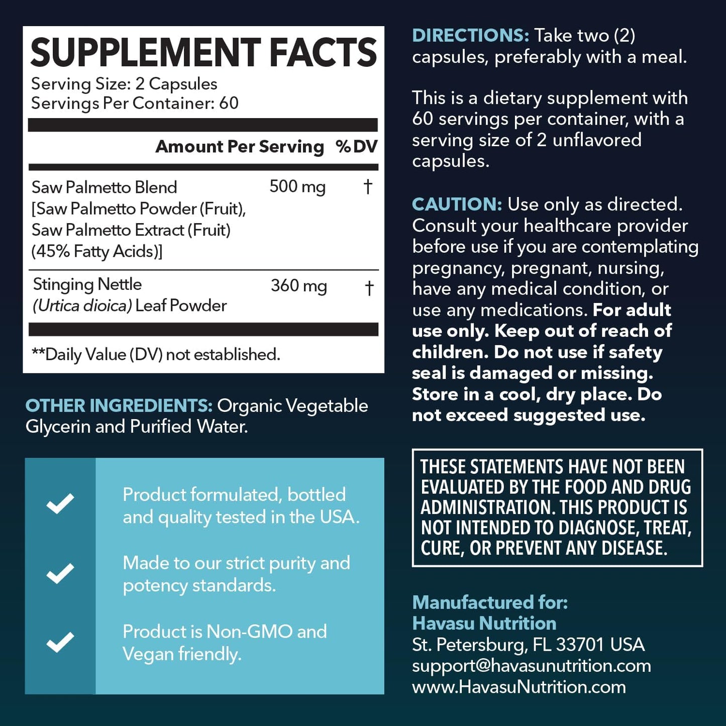Saw Palmetto and Nettle Root Extract, Prostate Health Supplement, 120 Count | DHT Blocker and Prostate Health Supplement for Men, Supports Urinary Tract Health and Flow, Vegan, Non-GMO, 60-Day Supply