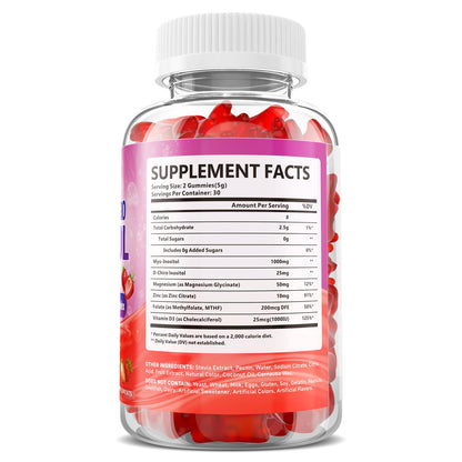 Myo-Inositol & D-Chiro Inositol Gummies for Women, Sugar-Free, 60 Count | Ideal 40:1 Ratio with Vitamin D3, Folate, Magnesium and Zinc - Support Female Health & Wellness, Strawberry Flavor