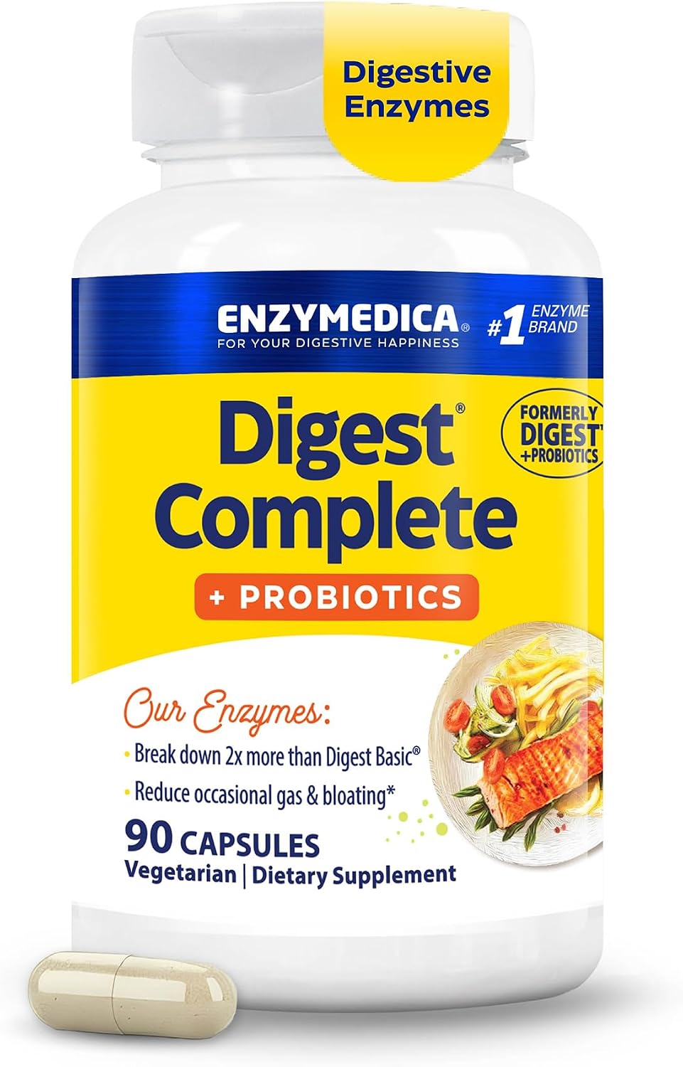 Enzymedica Digest Complete + Probiotics - Digestive Enzyme Supplement for Women & Men, Enzyme and Probiotic Capsules for Digestion, Gut Health Support, Helps Gas & Bloating, Vegetarian - 90 Caps