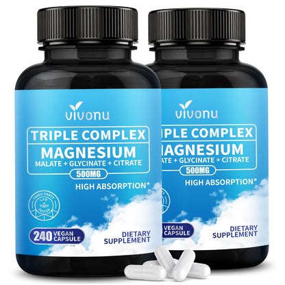 Triple Magnesium Complex for Women and Men, Magnesium Glycinate 400mg, Malate, Citrate, High Absorption Chelated Magnesium Supplement Support Sleep, Muscle, Non-GMO, Gluten Free - 240 Capsules