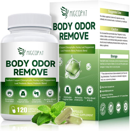 Chlorophyll Body Deodorizing Supplement with 10 Billion CFU Probiotic, Vitamin C & E, Parsley, Peppermint, Green Tea, Prebiotics, Chlorophyll Capsules Supports Breath & Whole-Body Freshness, 120 Caps