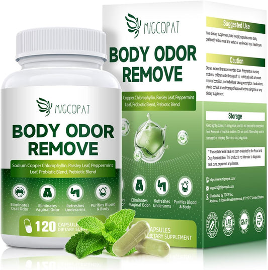 Chlorophyll Body Deodorizing Supplement with 10 Billion CFU Probiotic, Vitamin C & E, Parsley, Peppermint, Green Tea, Prebiotics, Chlorophyll Capsules Supports Breath & Whole-Body Freshness, 120 Caps