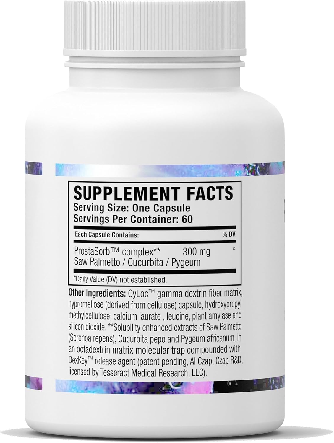 Tesseract ProstaSorb, Prostate Supplements for Men with Saw Palmetto, Pygeum and Pumpkin, Supports Healthy Prostate Function, Bladder Emptying, Urinary Flow, Gluten Free, 60 Vegetarian Capsules