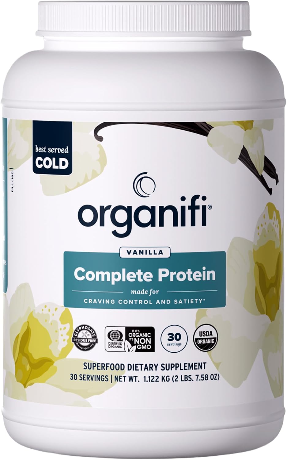 Organifi Complete Protein Vanilla Flavor - Organic Vegan Plant Based Protein Powder with Digestive Enzymes - 30 Day Supply - No Soy, Dairy, or Gluten