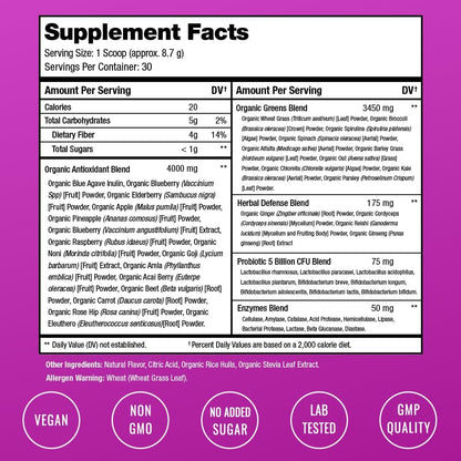 NutraChamps Super Greens Powder Premium Superfood | 20+ Organic Green Veggie Whole Foods | Wheat Grass, Spirulina, Chlorella | Antioxidant, Digestive Enzyme & Probiotic Blends (9.1 OZ, Antioxidant)