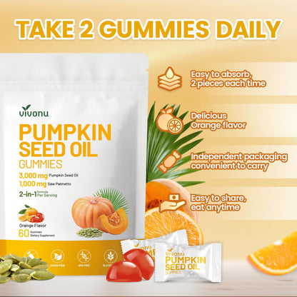 Organic Pumpkin Seed Oil Gummies,Cold Pressed Pumpkin Seed Oil with Saw Palmetto Gummies,for Prostate Health,BPH Support,Hair & Bladder Control - Non-GMO,Sugar-Free