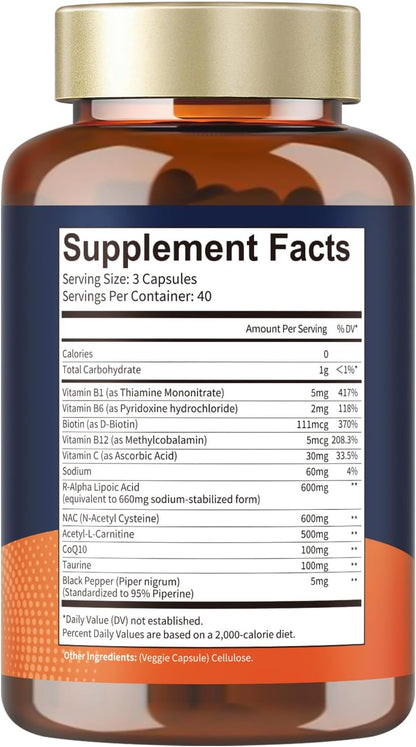 Totaria R Alpha Lipoic Acid 600mg - Stabilized ALA Supplement for Neuropathy Support Capsules, Nerve Health, Nervous System and Antioxidant, Non-GMO, Gluten Free, Vegan Safe 120 Counts