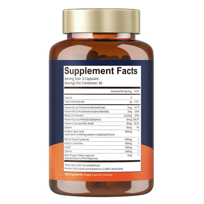 Totaria R Alpha Lipoic Acid 600mg - Stabilized ALA Supplement for Neuropathy Support Capsules, Nerve Health, Nervous System and Antioxidant, Non-GMO, Gluten Free, Vegan Safe 120 Counts