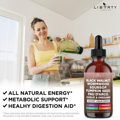 Defend Wormwood Black Walnut Cleanse for Humans Drops Liquid Soursop Garlic Pumpkin Seed PAU D'Arco Oil of Oregano Turmeric Berberine Neem Extract Hull Bark Tincture - 4 OZ