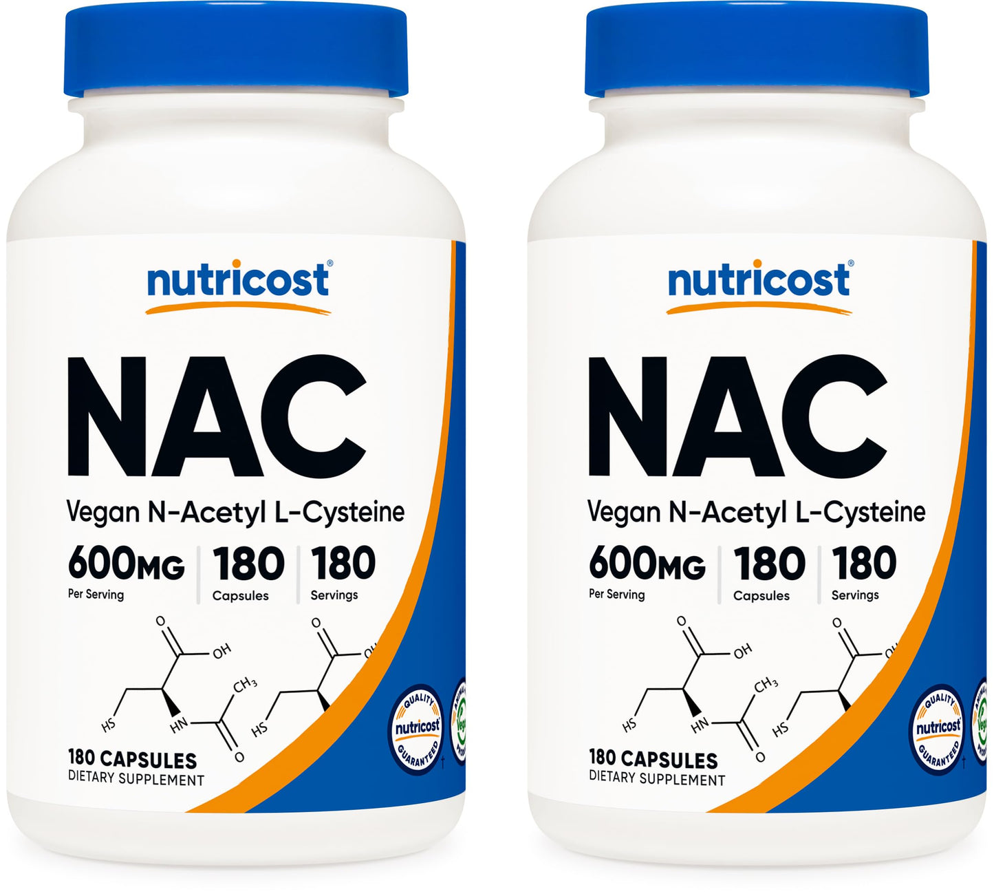 Nutricost N-Acetyl L-Cysteine (NAC) 600mg, 180 Capsules | GMO-Free And Gluten Free