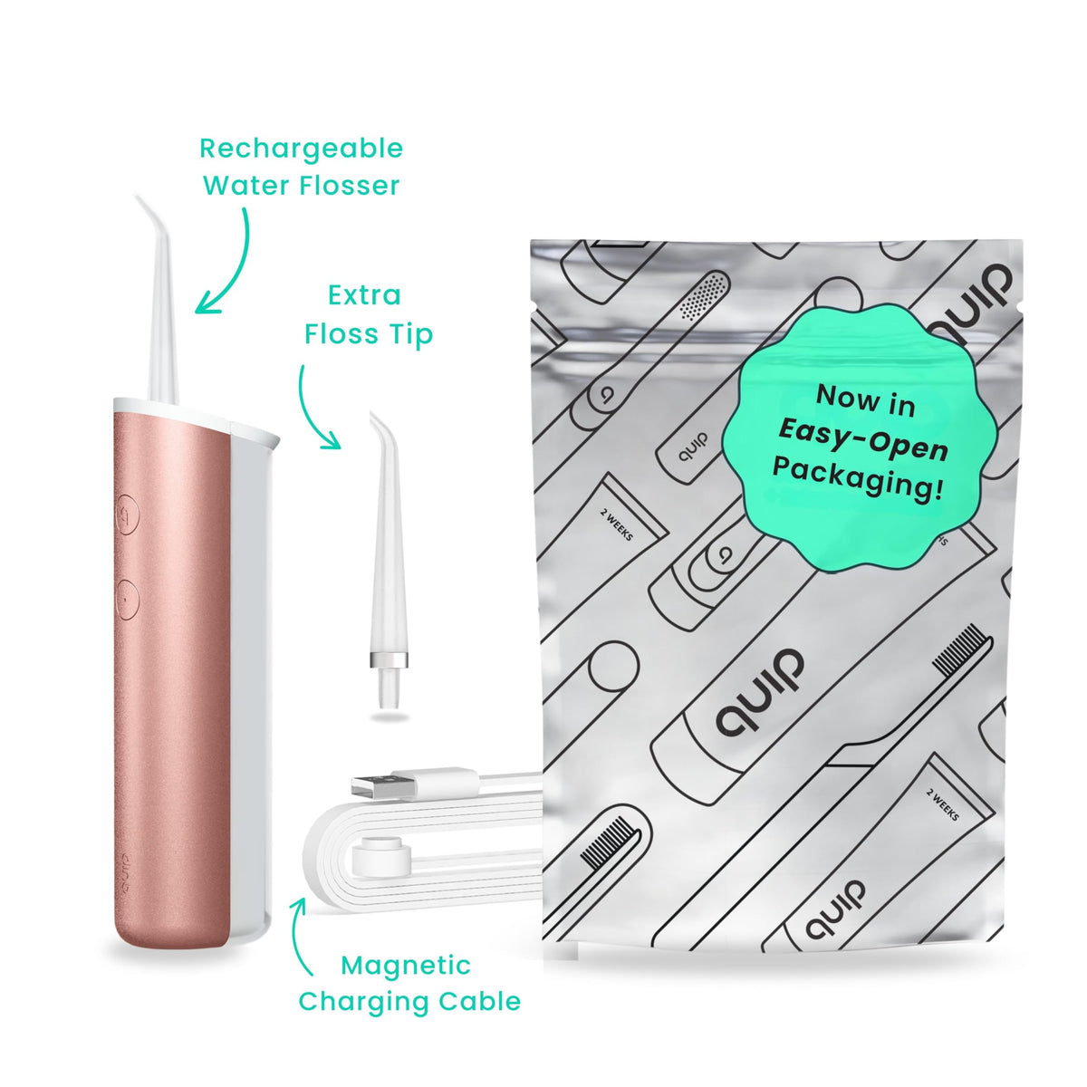 quip Water Flosser with Replacement Tip, Cordless Dental Pick, All Black