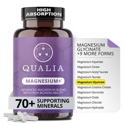 Qualia Magnesium Supplement | 10 Bioavailable Forms, Including Magnesium Glycinate, with 70+ Supporting Minerals, +7 Amino Acids | Doctor-Formulated to Support Sleep, Stress Relief, Heart, Relaxation