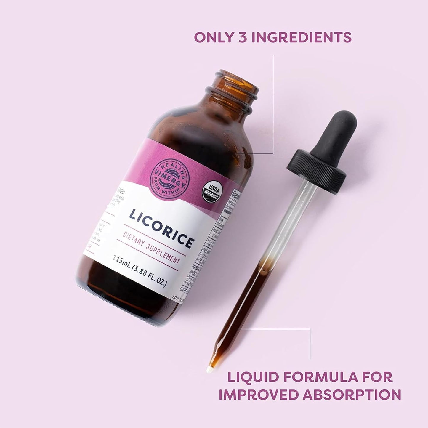 Vimergy Licorice – Promotes Digestive Function* 57 2mL (50-58 Drops) Servings (200mg Extract Per Serving) – Benefits Respiratory Health* – USDA Organic, Vegan, Gluten-Free – 115 mL