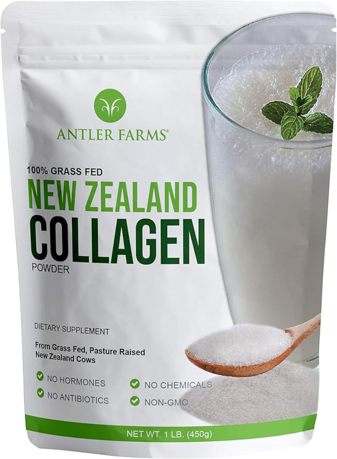 Antler Farms New Zealand Collagen Powder - Grass Fed, Unflavored, 1 lb | 100% Pure Hydrolyzed Collagen Peptides Powder, Cold Water Soluble Peptide, Keto Friendly, Bioavailable, Quick Dissolving