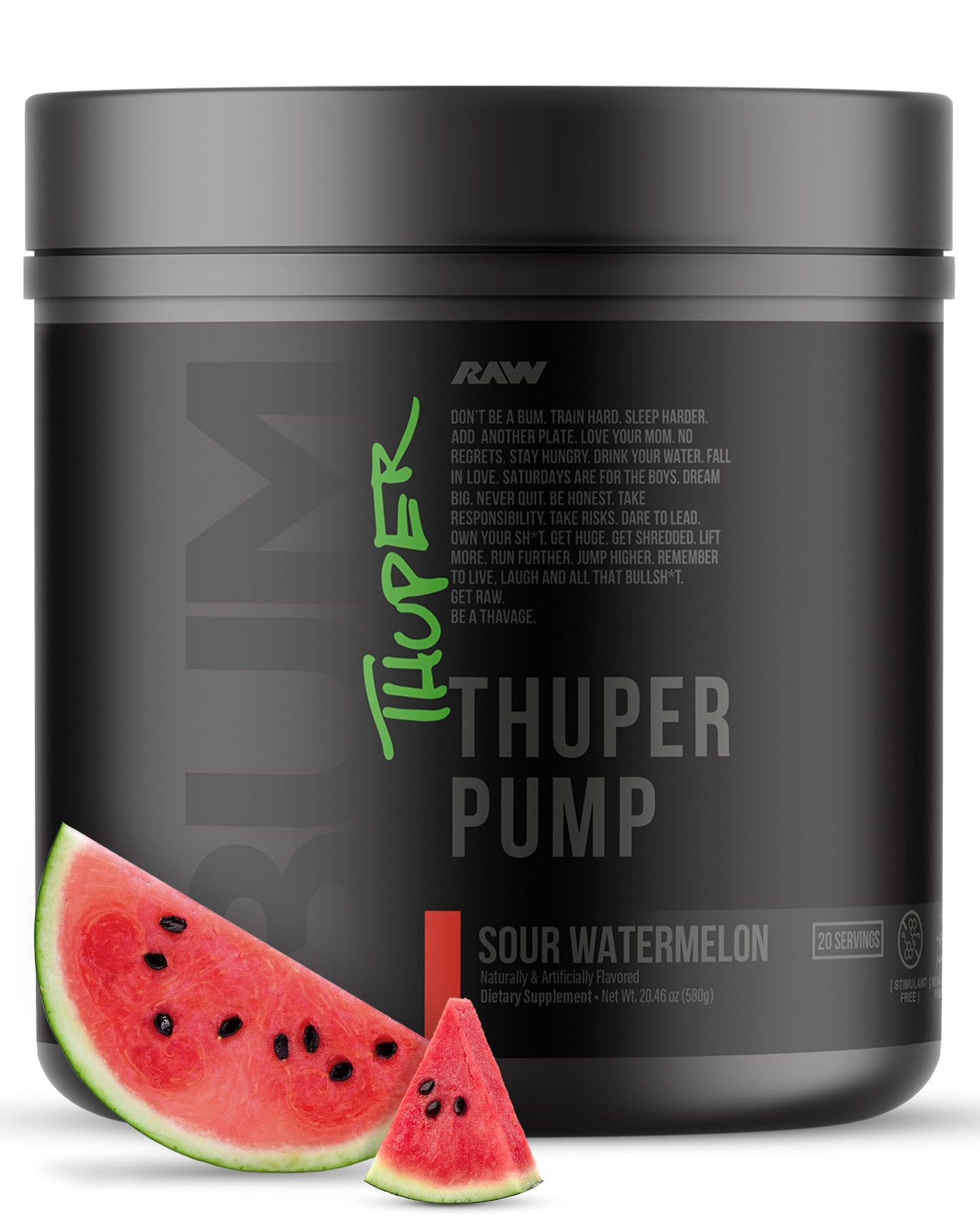 RAW Thuper Pump Stim Free Pre Workout Powder - High-Dosage Caffeine-Free Pre Workout for Max Muscle Pumps & Strength Building - Non-Stimulant Preworkout with Creatine - 20 Servings, Champion Mentality